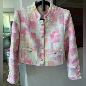 Women luxury Runway design Jacket multicolored Tweed Weave Colorblock Pink